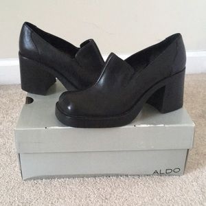Aldo Chunky Black Slip-On Heeled Booties - 37